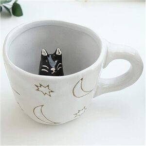 Urban Outfitters Peekaboo Coffee Mug, 12oz Black Cat Inside Moon Stars Halloween
